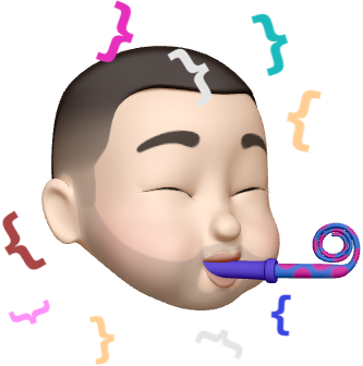 Amos Memoji blowing party horn with confetti